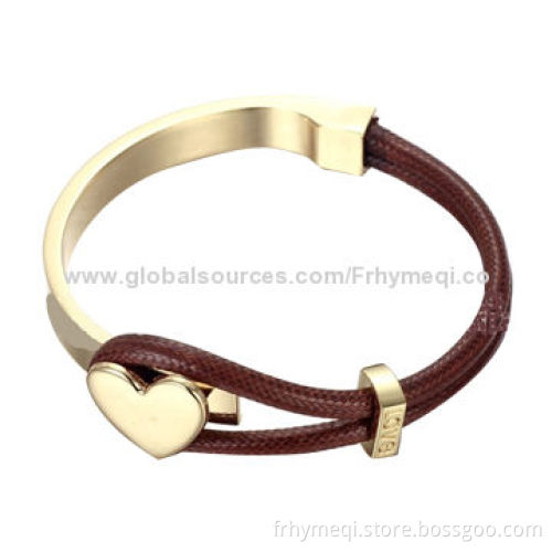 Leather Rope Bracelet with Unique Alloy Metal, Girls' and Women's Available